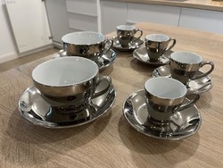 Shiny inox or silver porcelain tea cup + base la cafetiere