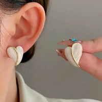 Fire enamel leaf-shaped, elegant white earrings, 14-carat gold-plated