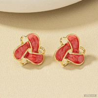 Geometric fire enamel earrings red color 14 carat gold plated