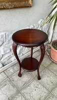 Antique-style carved wooden pedestal small two-level circular table