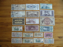 20 mixed domestic and foreign banknotes, in used condition. / HUF 199 / piece /