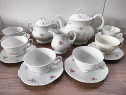 Zsolnay tea set with tiny flowers, shield seal, for 6 people