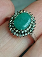 Emerald -; 925 silver ring with sapphire gemstone