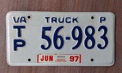 USA teherauto rendszámtábla Virginia 97'