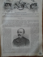 D203388 Gaál József író  - Nagykároly Buda - fametszet és cikk-1866-os újság címlapja