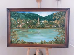 (K) Andrásy Róbert festmény 111x69 cm kerettel Pilismaróti Duna