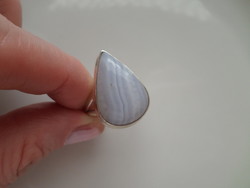 Blue chalcedony lace agate mineral 925 silver ring size 60