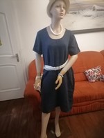 They are more beautiful than me, plus size, showy 100% linen summer dress, Italian dark blue, 48, 120, chest, 103, length