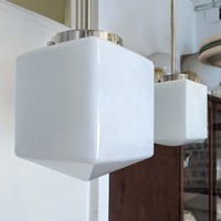 Bauhaus - Art deco mennyezeti lámpa pár felújítva - tejüveg "kocka" búra