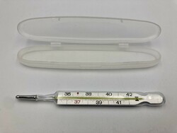 Retro, working mercury thermometer in a plastic case