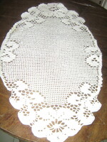 Beautiful white antique oval hand crocheted floral tablecloth