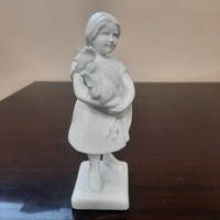 Fehér Herendi porcelán kakasos lány, lány kakassal figura