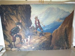 Beautiful old oil painting on wood 60x40 cm hunting scene signo smooth 1960