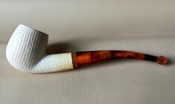 A meerschaum pipe carved with a small ribbed pattern, a top pipe