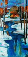 István Finta - colorful winter oil painting