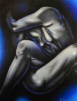 Contemporary Spanish (?) Painter: loving embrace - nude