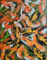 ZSM Absztrakt festmény, 40 cm/50 cm vászon, akril, ecset - festőkés - Színek mozgásba