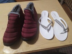 New, never used fur shoes, gift slippers and bag