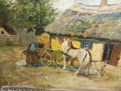 János Viki's old oil-wood painting