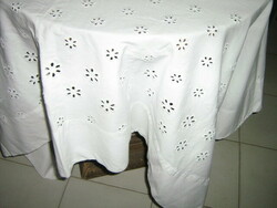 Beautiful Madeira embroidered white woven linen tablecloth