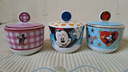Sugar bowl and bonbonier ceramics with a Mickey mouse figure.