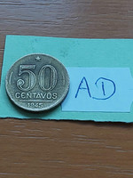 Brazil brasil 50 centavos 1945 getúlio vargas, aluminum-bronze #ad