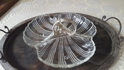 Antique crystal divided tray with metal handle