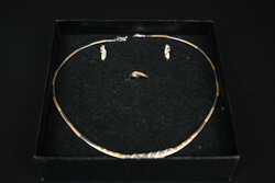 Dreamy, 14k gold jewelry set ring, neck blue, earrings-24g