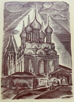 Engraving by a Russian or Ukrainian artist, Orthodox church