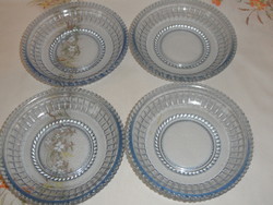 Art deco kék üveg tányér, tálka ( 4 db. )