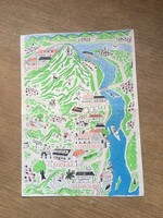 Régi ritkaság: rajzos reklám levelezőlap a Dunakanyar vendéglátó helyeiről, Visegrádtól Budakalászig