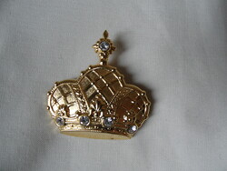 Gold colored stone crown badge, brooch