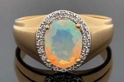 Australian noble opal gemstone, sterling silver ring 14k gold-plated/925/ - new
