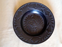 Kerámia falitányér fekete HARGITAI  28x4cm Korond tulipán minta