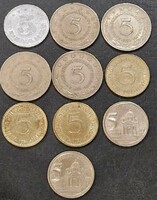 Jugoszlávia 5 Dinár, 1963. -2000. LOT (10DB)