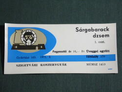 Canned label, Szigetvári Canning Factory, Apricot Jam, 1971