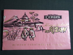 Csokoládé címke, Jugoszlávia Evropa Rizom, rizses csokoládé tábla, 1950-