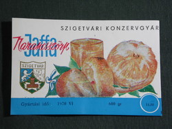 Üdítő, szörp címke, Szigetvári konzervgyár, Jaffa narancsszörp, 1970