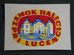 Reklám bőrönd címke,Szlovákia, Gács vár, Halič várkastély ,1960-