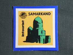 Reklám bőrönd címke,Szovjetunió Intourist utazási iroda, Üzbegisztán Samarkand,1950-