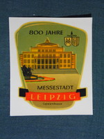 Reklám bőrönd címke,Németország, 800 éves Leipzig Lipcse,1960-