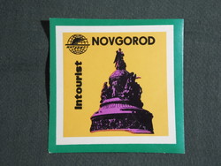 Reklám bőrönd címke,Szovjetunió Intourist utazási iroda,Orosz Novgorod,1950-