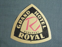 Reklám bőrönd címke,Magyarország,Royal Grand Hotel  szálló Budapest,1950-