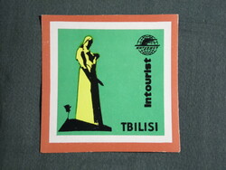 Reklám bőrönd címke,Szovjetunió Intourist utazási iroda,Grúzia Tbilisi,Tbiliszi,1950-