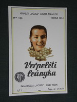 Bor címke, Eger VOSZK Dózsa MGTSZ pince borgazdaság,Verpeléti leányka, 0.7 l.