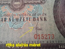 100 forint 1968 . B124 . RITKA aláírás méret ! Lásd a képeken !