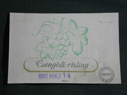 Bor címke, Békési borgazdaság, Budafok Budapest,Csengődi rizling, 0,35 l.