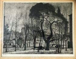 Nyári Lóránt (1928-1982): Park, nagyméretű, jelzett rézkarc - Képcsarnok, 1964