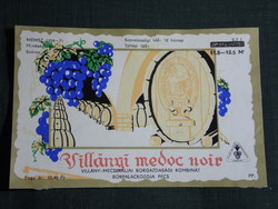 Bor likőr címke, Villány Pécs Mecsekalja pince borgazdaság,Villányi medoc noir, 0.7 l.