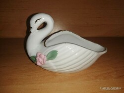 Mázas porcelán hattyú kaspó cukorka kínáló figura szobor - 12 cm hosszú (asz)